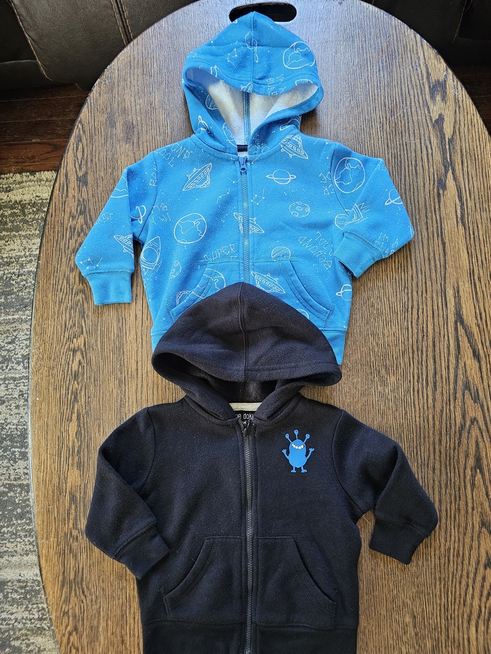 Bundle/Lot Of 2 Okie Dokie Blue Space Hoodie Black Alien Zip-Up Hoodies Size 9M